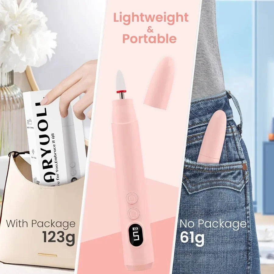 Cordless Electric Nail Drill Kit Portable Rechargeable Nail Drill Set with 5 Speed Modes LED Lighting Reversible Direction Idea