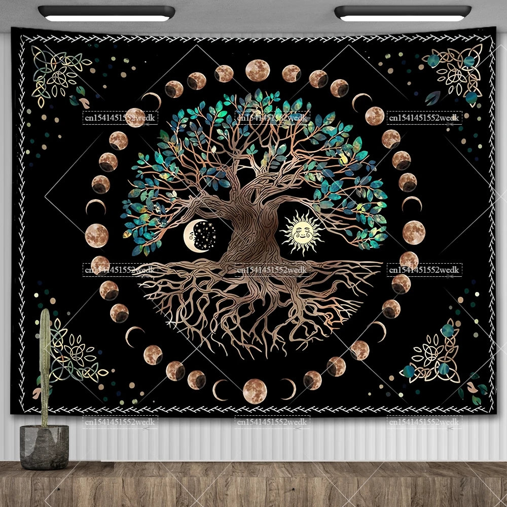 Moon Phase Tree Of Life Tapestry Aesthetic Mandala Tapestry Wall Hanging Bohemian Spiritual Tapestries For Bedroom Yoga Mats
