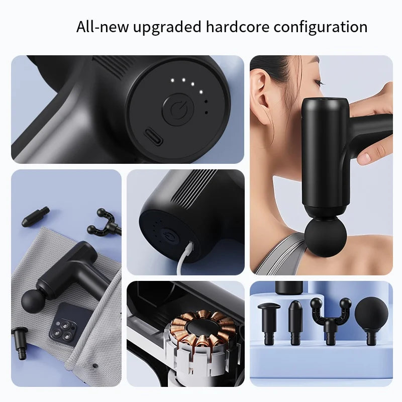 Mini USB Electric Massage Gun Deep Tissue Facial Massgaer 8 Heads Arms Back Leg Muscle Relaxing For Body Back Arm Sport Fitness