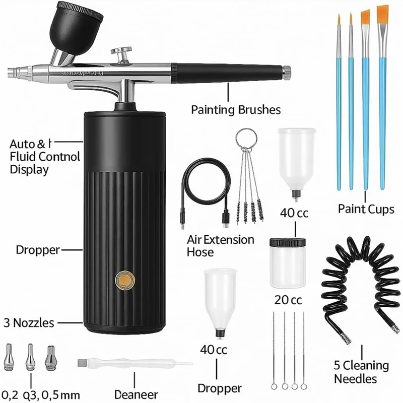 ABAE-Cordless Airbrush Set, Rechargeable Compressor 48 PSI, Portable Handheld Airbrush Kit For Nails, Makeup, Art