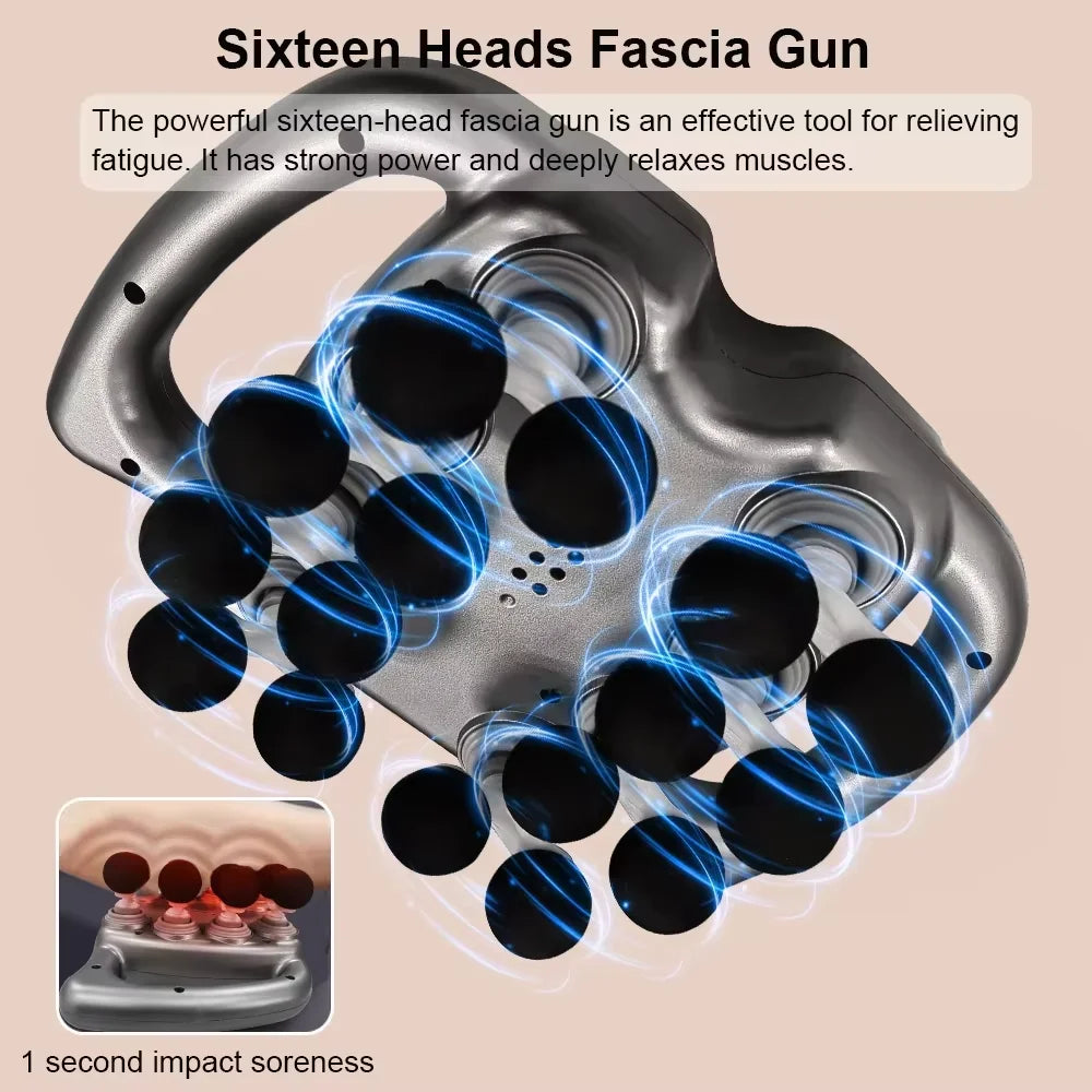 Fascia Gun Muscle Massager with 16 Heads Deep Tissu Electronic Percussion Vibration Therapy for Body Back Shoulders Legs