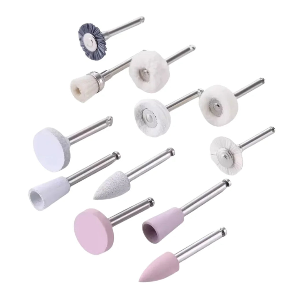 12Pcs/Box Dental Composite Polishing Kit for Dental RA2.35mm Shank Low Speed Handpiece Teeth Nail Polisher Tool Grinding Heads