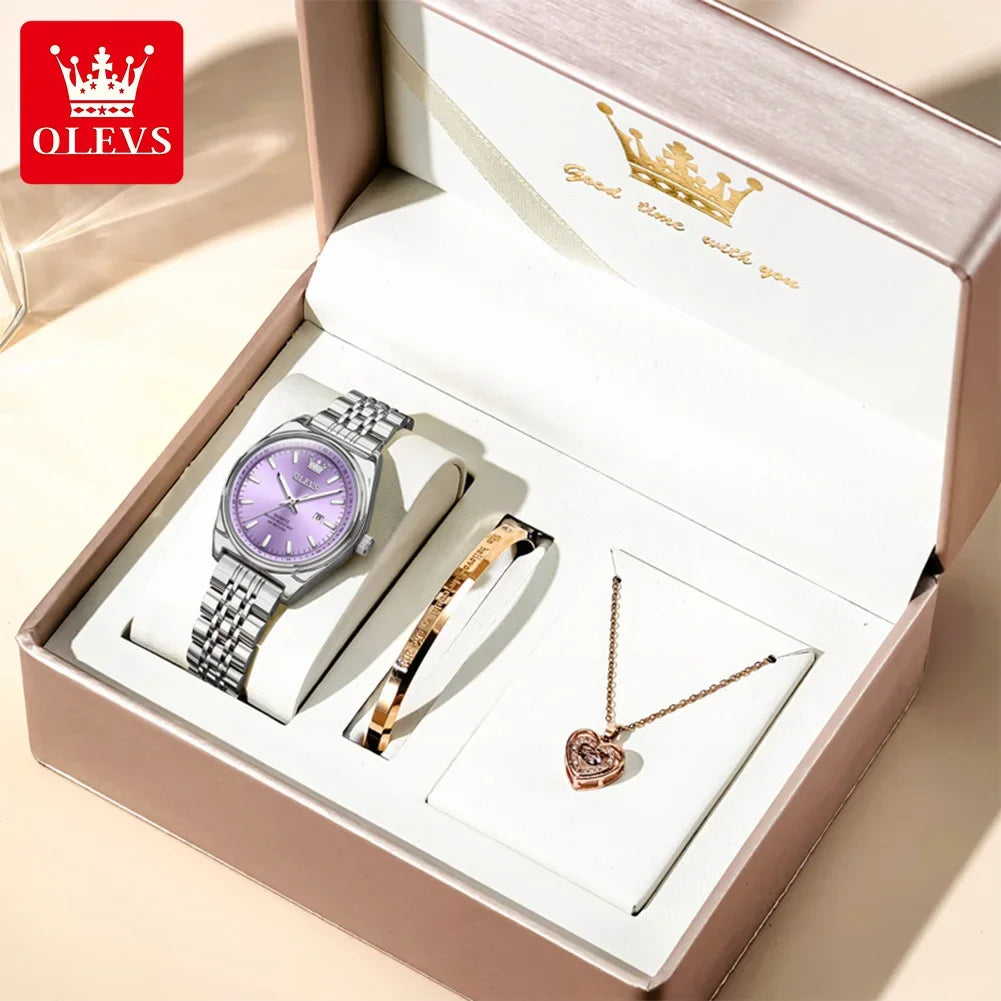 OLEVS New 3703 Watches Woman Elegant Quartz Watch Waterproof Luminous Stainless Steel Date Watches Woman Bracelet Gifts Box