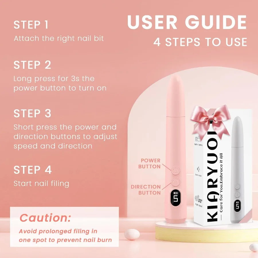 Cordless Electric Nail Drill Kit Portable Rechargeable Nail Drill Set with 5 Speed Modes LED Lighting Reversible Direction Idea