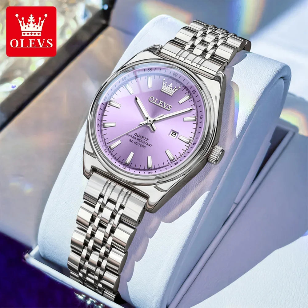 OLEVS New 3703 Watches Woman Elegant Quartz Watch Waterproof Luminous Stainless Steel Date Watches Woman Bracelet Gifts Box