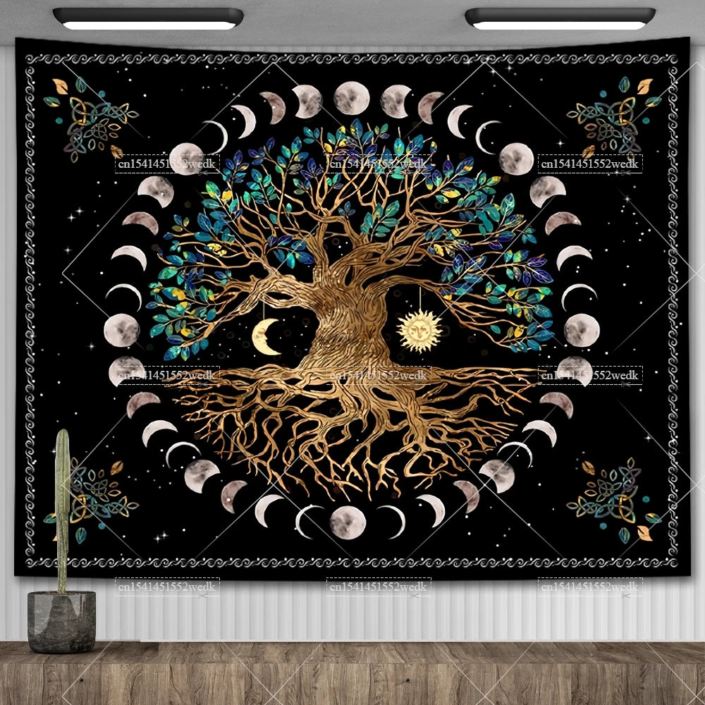 Moon Phase Tree Of Life Tapestry Aesthetic Mandala Tapestry Wall Hanging Bohemian Spiritual Tapestries For Bedroom Yoga Mats
