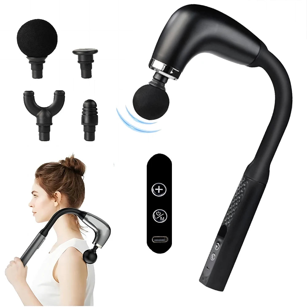 Portable Fascial Massage Gun Electric Percussion Pistol Massager Body Relaxation With LED Touch Screen 4Replaceable Massage Head