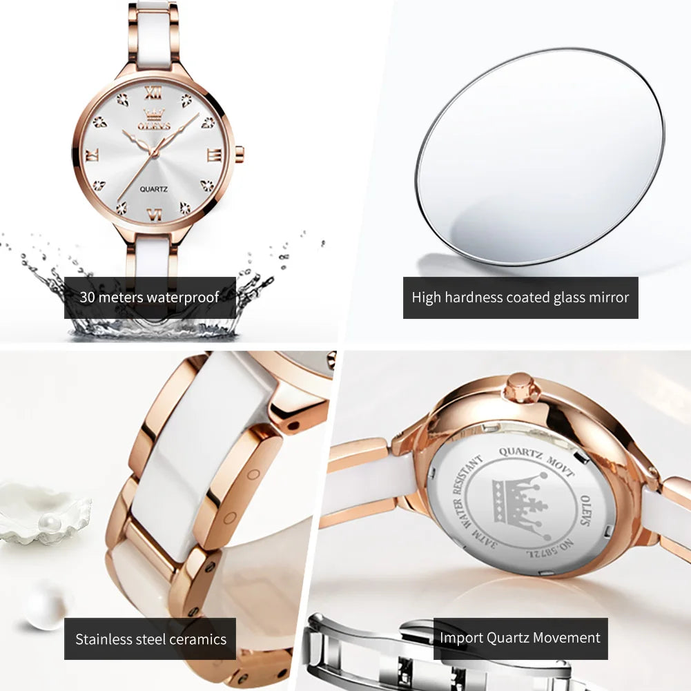 OLEVS 5872 Women Watches Quartz Wristwatch Waterproof Watches For Woman Set Bracelet Watch Original Elegant Casual Fashion Reloj