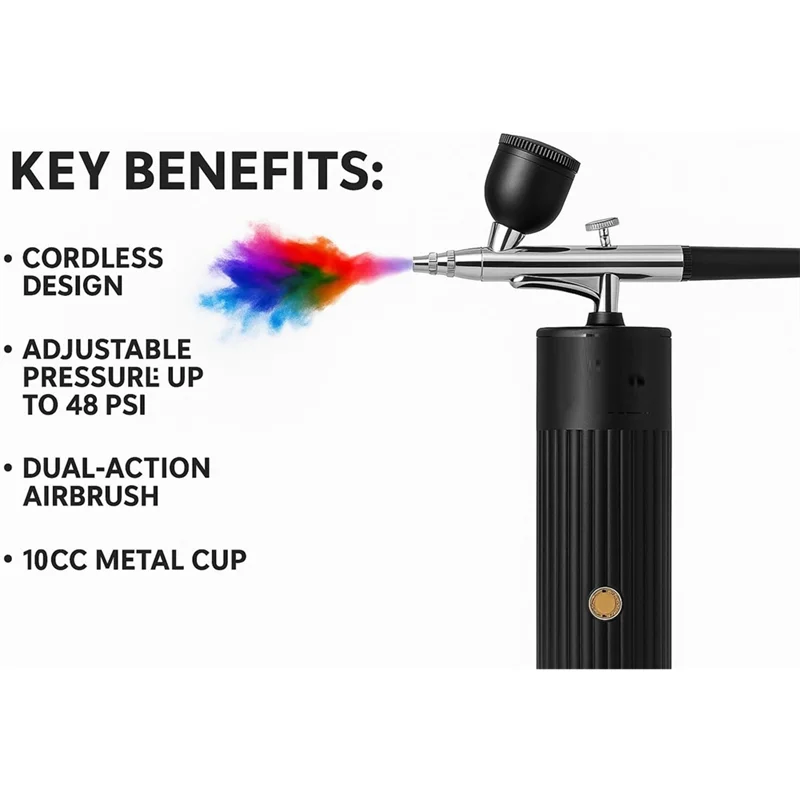 ABAE-Cordless Airbrush Set, Rechargeable Compressor 48 PSI, Portable Handheld Airbrush Kit For Nails, Makeup, Art