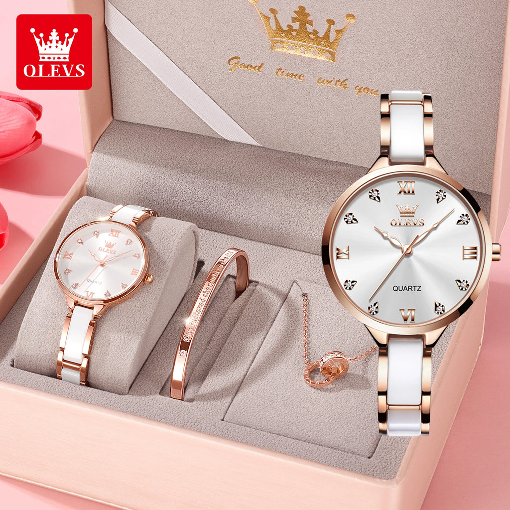 OLEVS 5872 Women Watches Quartz Wristwatch Waterproof Watches For Woman Set Bracelet Watch Original Elegant Casual Fashion Reloj