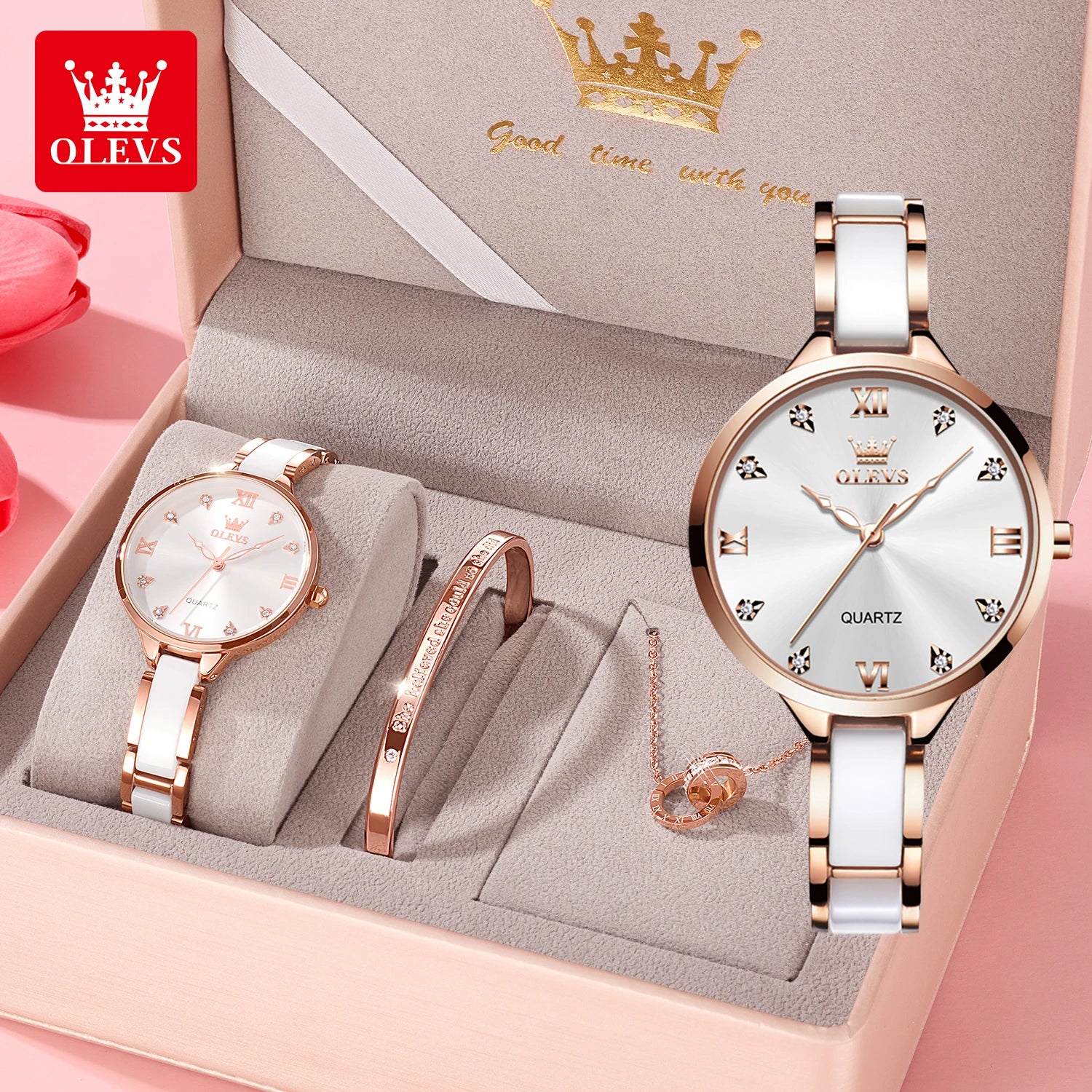 OLEVS 5872 Women Watches Quartz Wristwatch Waterproof Watches For Woman Set Bracelet Watch Original Elegant Casual Fashion Reloj
