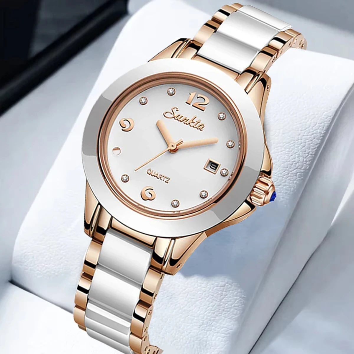 Sunkta Fashion Casual Quartz Woman Watch Elegant Luxury Ceramics Diamond Calendar Waterproof Ladies Women's Watches Montre Femme