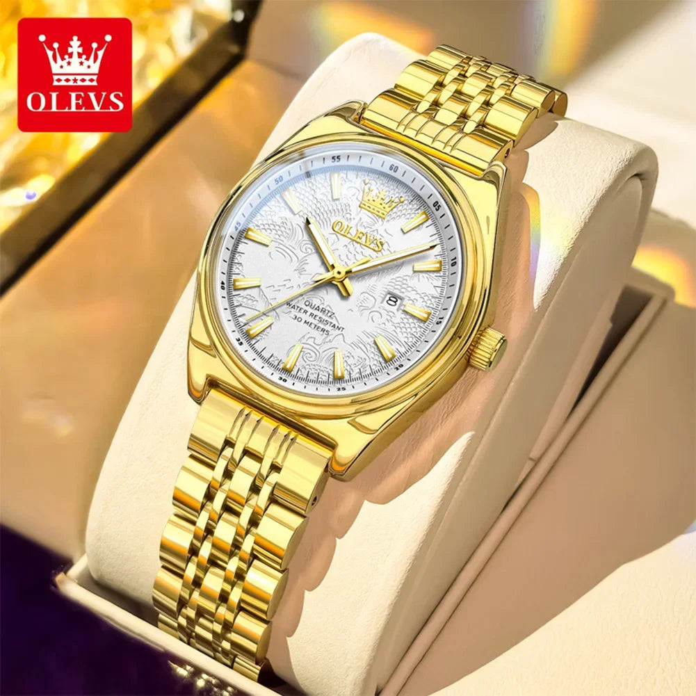 OLEVS New 3703 Watches Woman Elegant Quartz Watch Waterproof Luminous Stainless Steel Date Watches Woman Bracelet Gifts Box