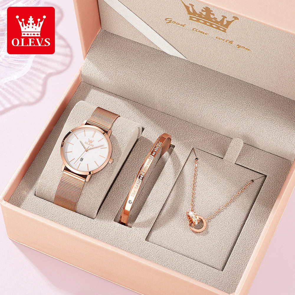 OLEVS Woman Watch 5869 Elegant Fashion Quartz Wristwatch Waterproof Date Watches For Woman Set Bracelet Watch Box Gifts Original