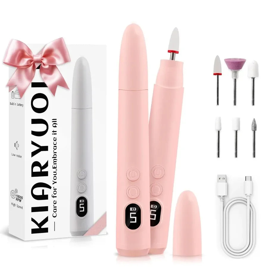 Cordless Electric Nail Drill Kit Portable Rechargeable Nail Drill Set with 5 Speed Modes LED Lighting Reversible Direction Idea