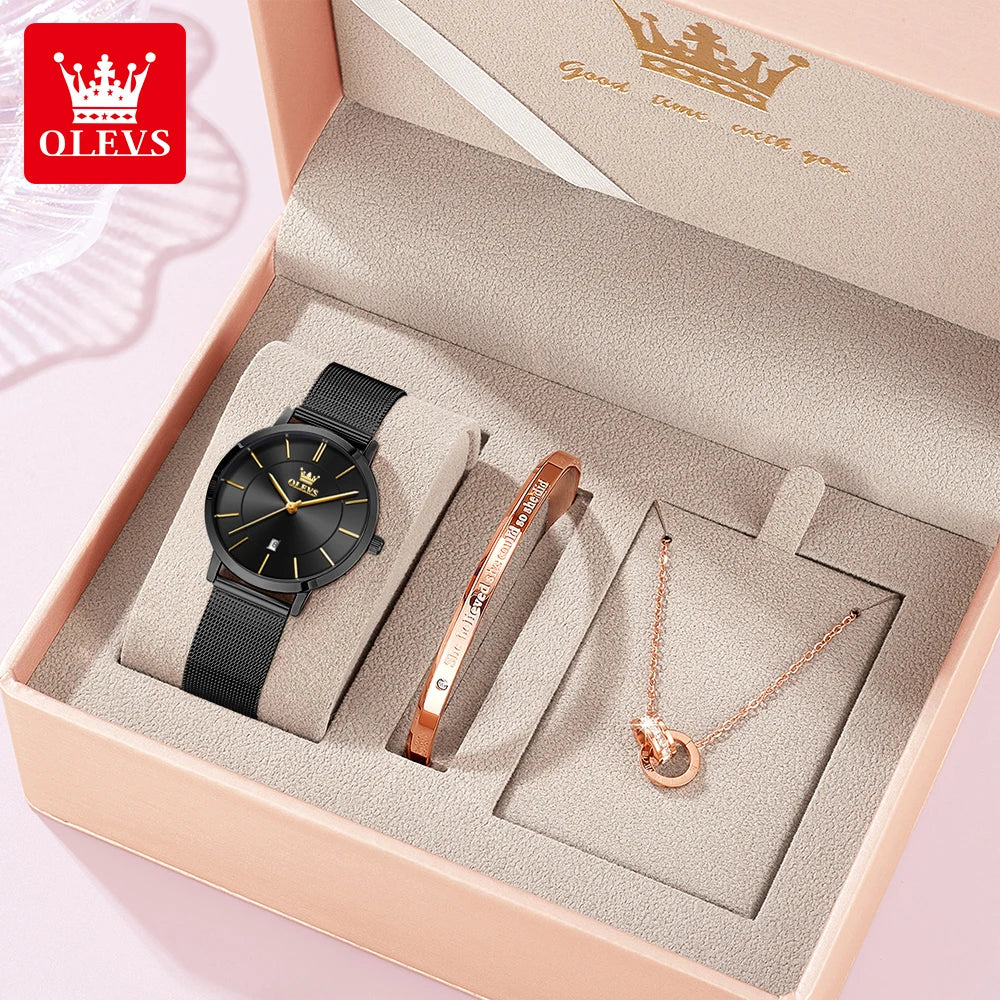 OLEVS Woman Watch 5869 Elegant Fashion Quartz Wristwatch Waterproof Date Watches For Woman Set Bracelet Watch Box Gifts Original