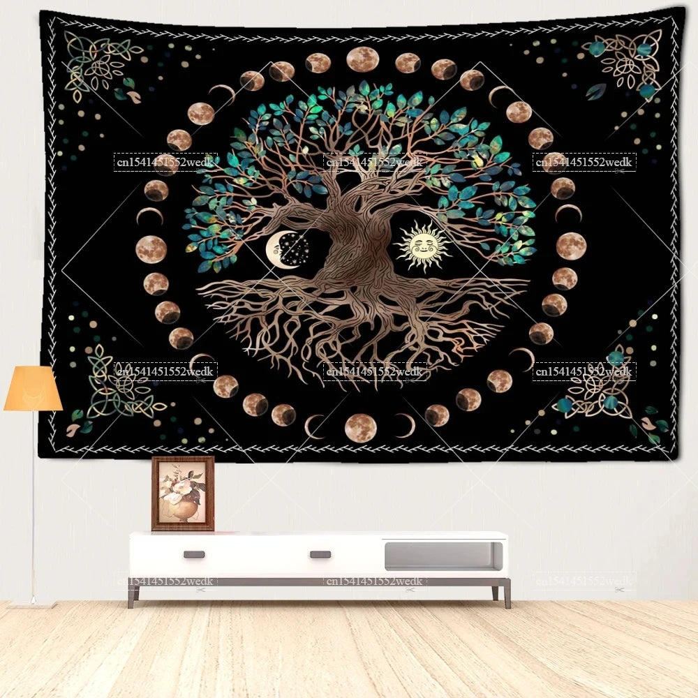 Moon Phase Tree Of Life Tapestry Aesthetic Mandala Tapestry Wall Hanging Bohemian Spiritual Tapestries For Bedroom Yoga Mats