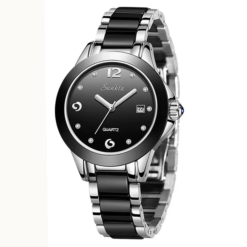Sunkta Fashion Casual Quartz Woman Watch Elegant Luxury Ceramics Diamond Calendar Waterproof Ladies Women's Watches Montre Femme