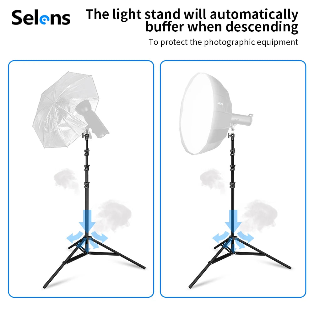 Selens 2.2~3.95M Light Stand with Air Pressure Buffer Aluminum Alloy Tripod For Photography Stiduo Video Flash Lighting Softbox