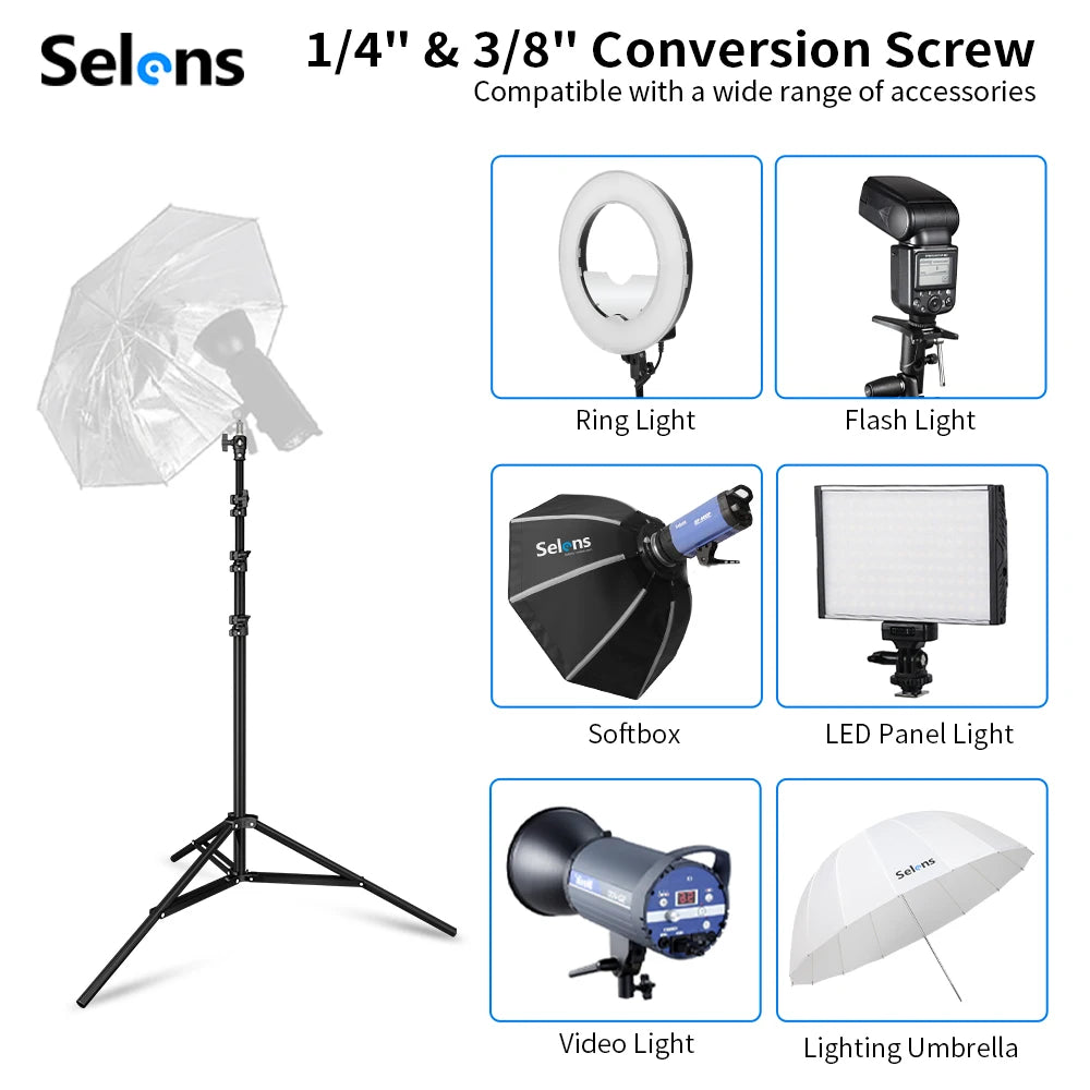 Selens 2.2~3.95M Light Stand with Air Pressure Buffer Aluminum Alloy Tripod For Photography Stiduo Video Flash Lighting Softbox