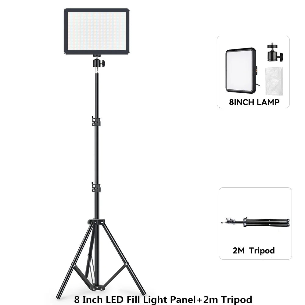 8/12 Inch LED Photography Video Panel Light Photo Studio Lighting Kit For Shoot Live Streaming Youbube With Tripod Stand