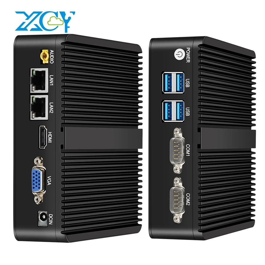 XCY Fanless Mini PC Intel Celeron J6412 N5105 2x GbE LAN 2x RS232 HDMI VGA WiFi 4G LTE Windows 10 Linux Industrial Computer