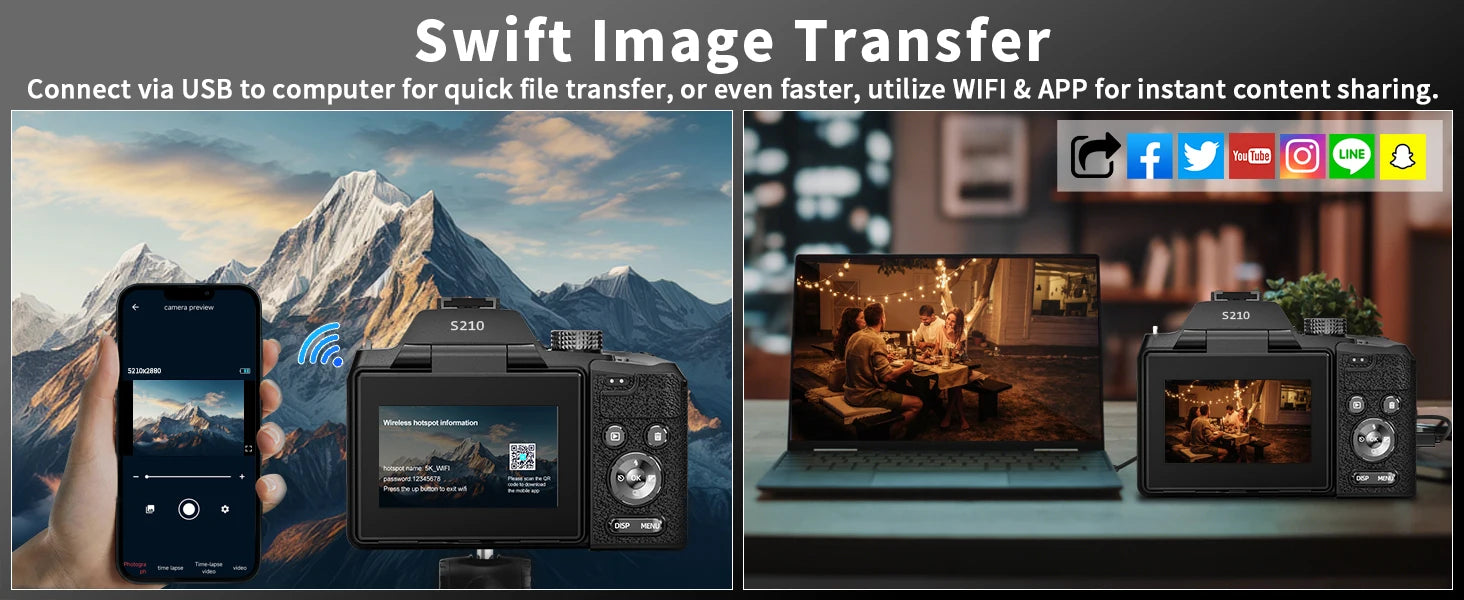 NBD 64MP Digital Cameras for Photography, 16X Optical Zoom Camera with WiFi & App Control,5K Camera with 180°Flipable Screen