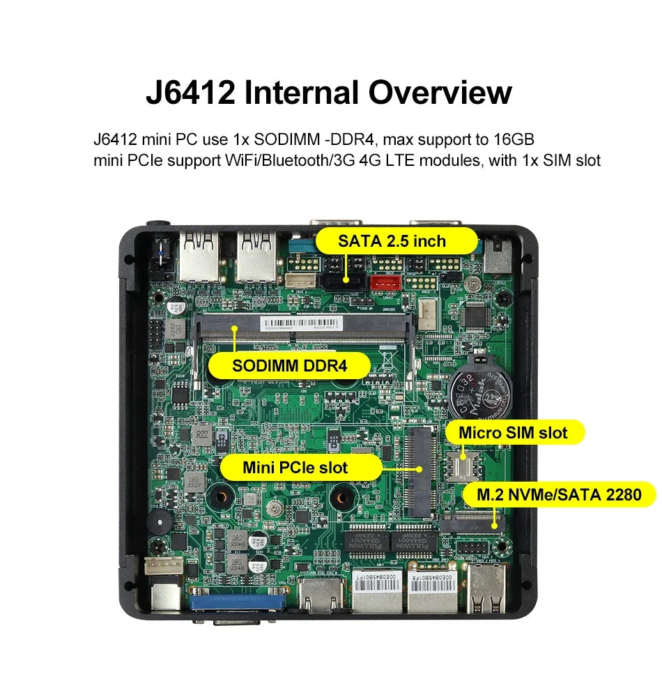 XCY Fanless Mini PC Intel Celeron J6412 N5105 2x GbE LAN 2x RS232 HDMI VGA WiFi 4G LTE Windows 10 Linux Industrial Computer