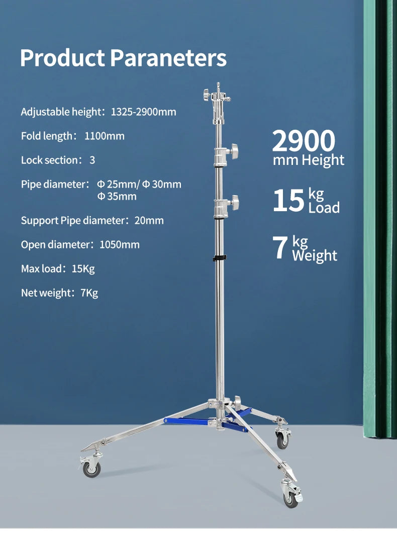 JINBEI JB290A Light Stand Professional Studio Stainless Steel Tripod Photography Live Streaming Room Holder Shooting Equipment