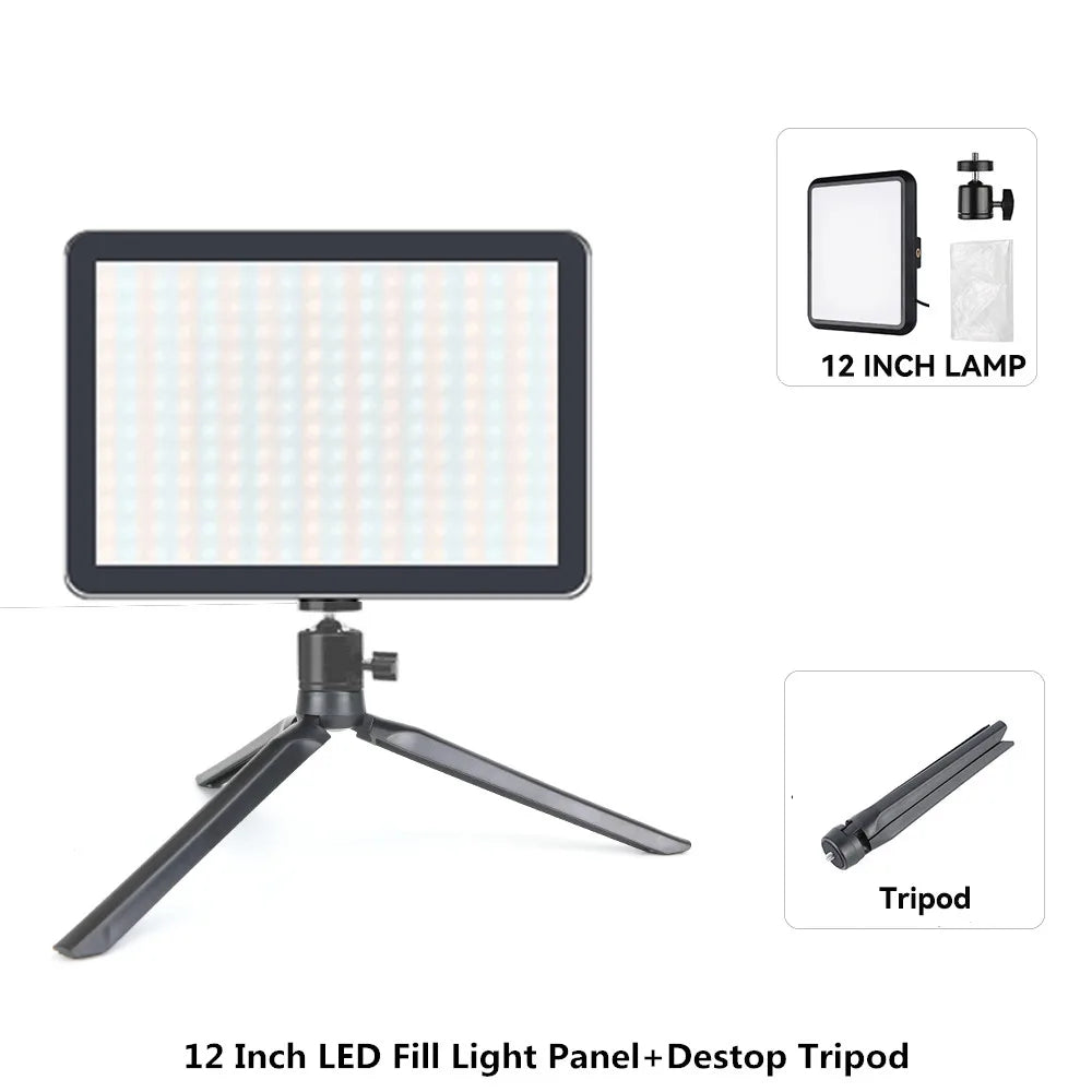 8/12 Inch LED Photography Video Panel Light Photo Studio Lighting Kit For Shoot Live Streaming Youbube With Tripod Stand