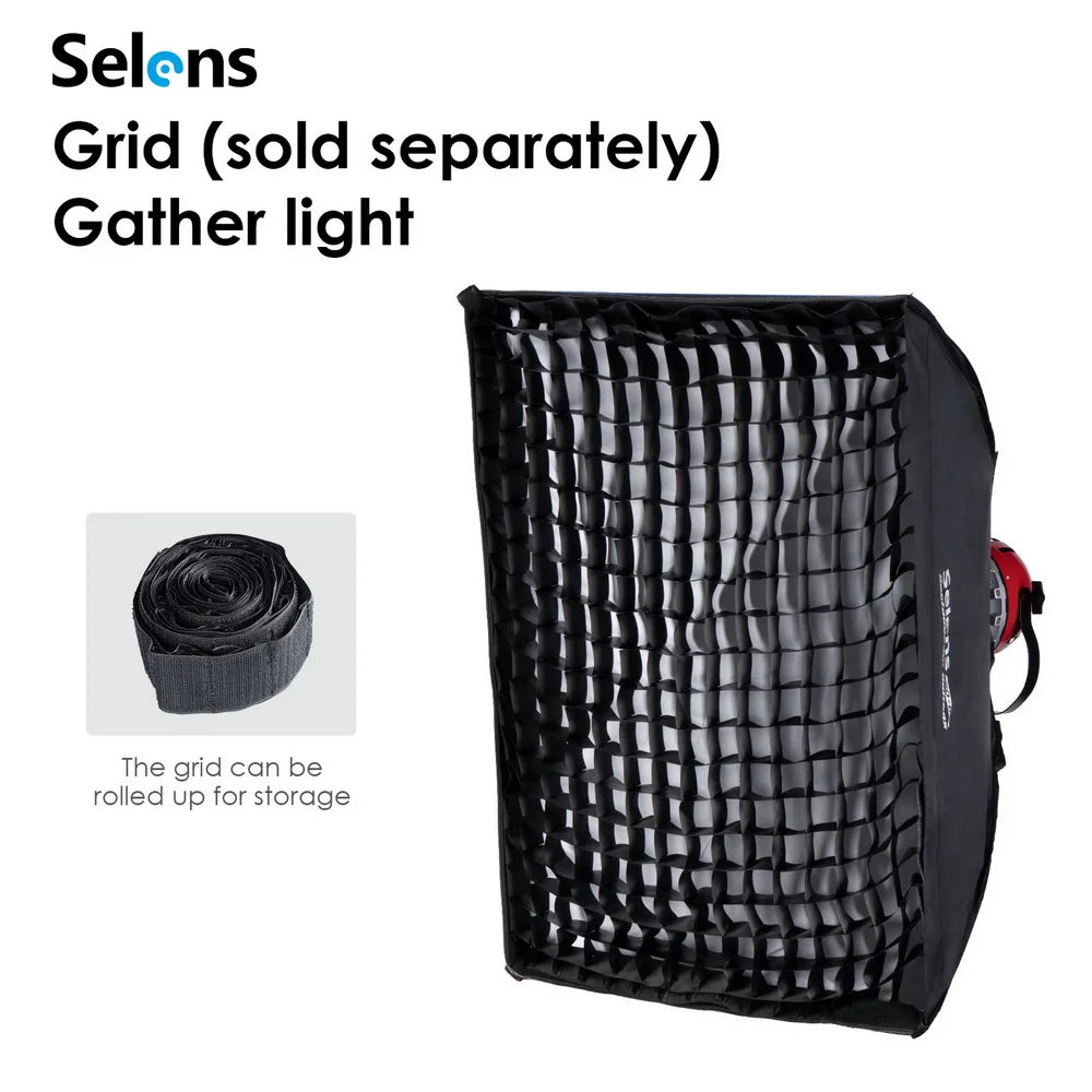 Selens  60X80CM Double Layer Diffusion Honeycomb Grid Softbox for Studio Photo Light  Red Head light Flash