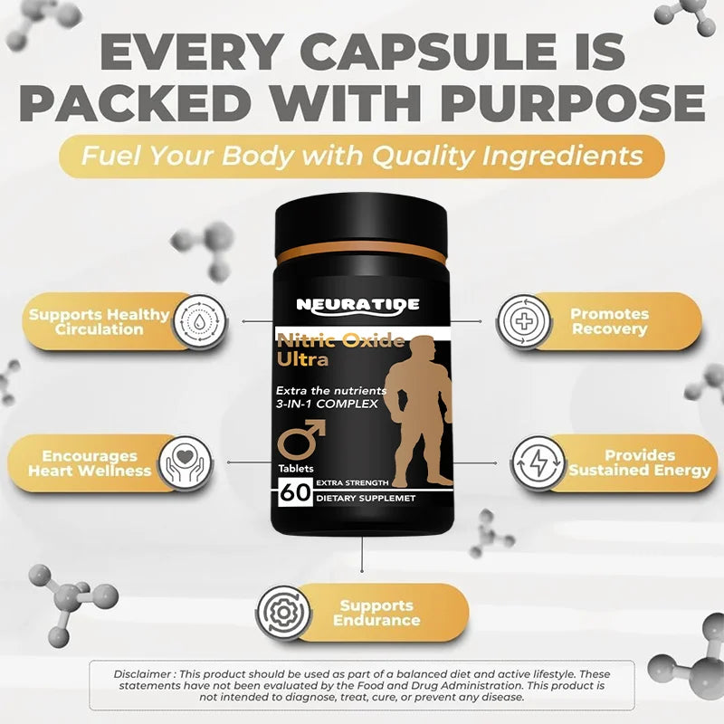 3-in-1 Nitric Oxide Ultra Supplement, Reproductive Health Natural Energizer, Performance, 60 Tablets, 30 Days Supply