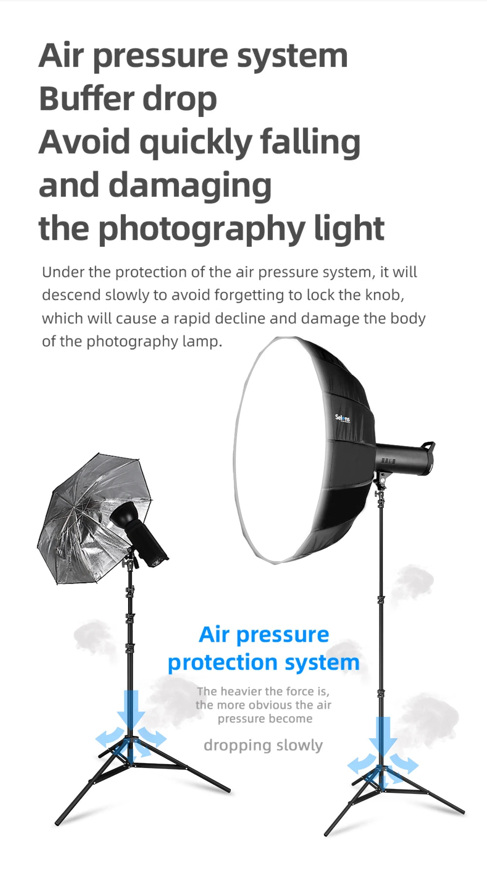 Selens 2.2~3.95M Light Stand with Air Pressure Buffer Aluminum Alloy Tripod For Photography Stiduo Video Flash Lighting Softbox