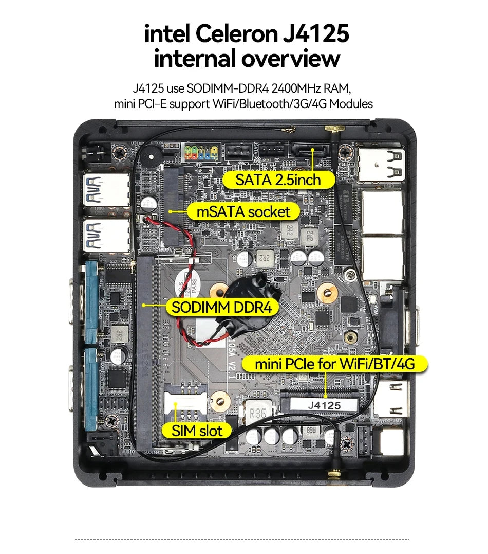 XCY Fanless Mini PC Intel Celeron J6412 N5105 2x GbE LAN 2x RS232 HDMI VGA WiFi 4G LTE Windows 10 Linux Industrial Computer