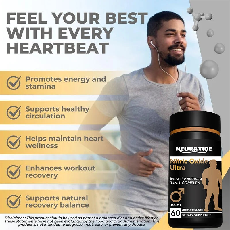 3-in-1 Nitric Oxide Ultra Supplement, Reproductive Health Natural Energizer, Performance, 60 Tablets, 30 Days Supply