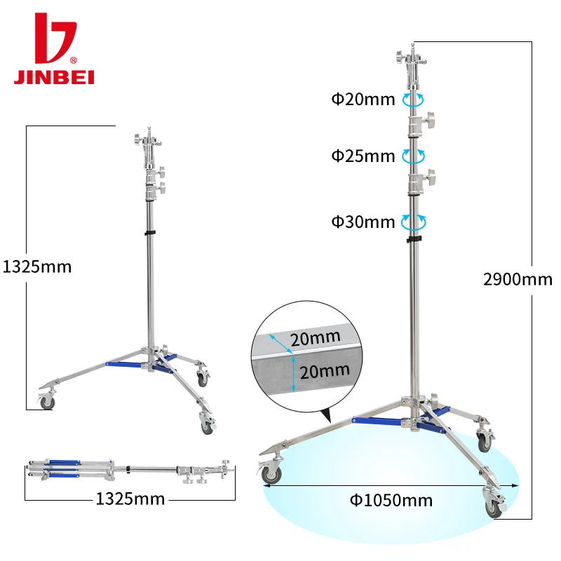 JINBEI JB290A Light Stand Professional Studio Stainless Steel Tripod Photography Live Streaming Room Holder Shooting Equipment