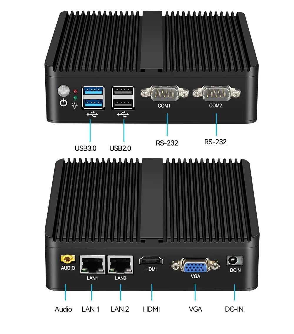 XCY Fanless Mini PC Intel Celeron J6412 N5105 2x GbE LAN 2x RS232 HDMI VGA WiFi 4G LTE Windows 10 Linux Industrial Computer