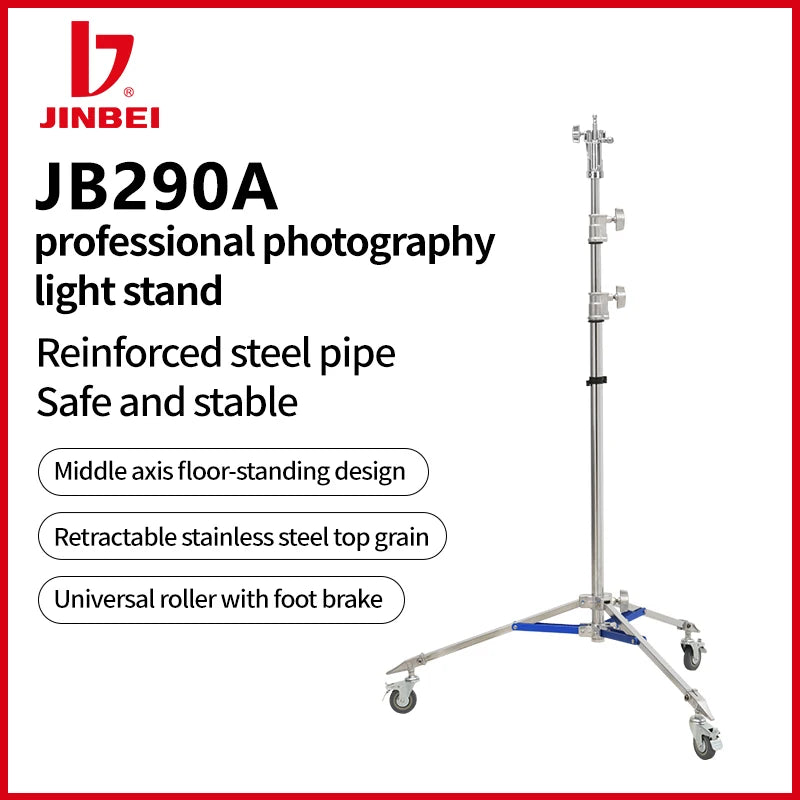 JINBEI JB290A Light Stand Professional Studio Stainless Steel Tripod Photography Live Streaming Room Holder Shooting Equipment