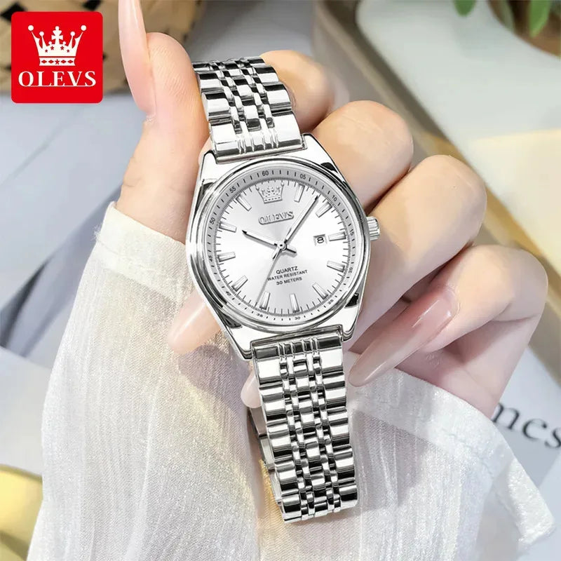 OLEVS New 3703 Watches Woman Elegant Quartz Watch Waterproof Luminous Stainless Steel Date Watches Woman Bracelet Gifts Box