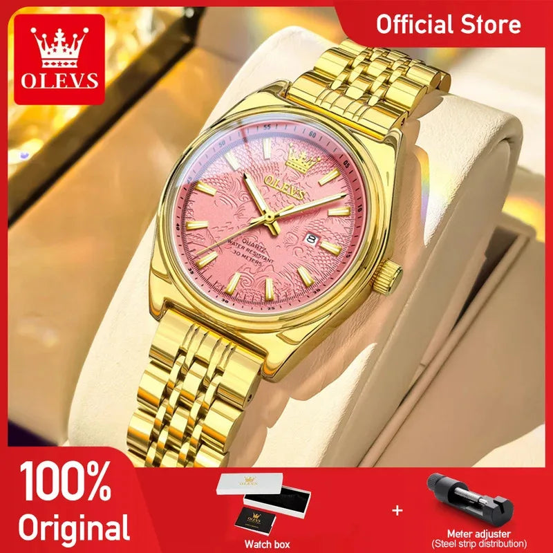 OLEVS New 3703 Watches Woman Elegant Quartz Watch Waterproof Luminous Stainless Steel Date Watches Woman Bracelet Gifts Box