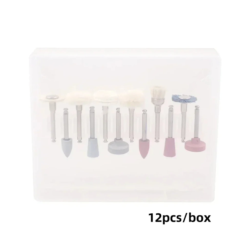 12Pcs/Box Dental Composite Polishing Kit for Dental RA2.35mm Shank Low Speed Handpiece Teeth Nail Polisher Tool Grinding Heads