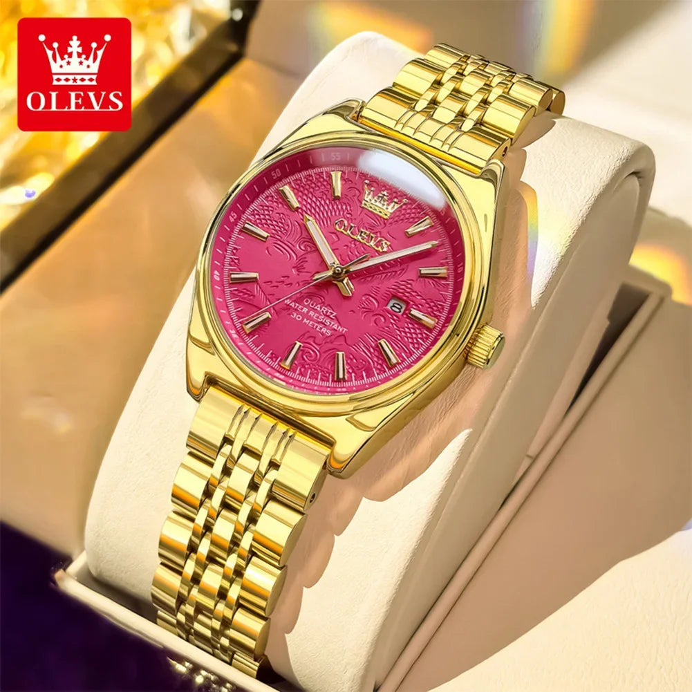 OLEVS New 3703 Watches Woman Elegant Quartz Watch Waterproof Luminous Stainless Steel Date Watches Woman Bracelet Gifts Box